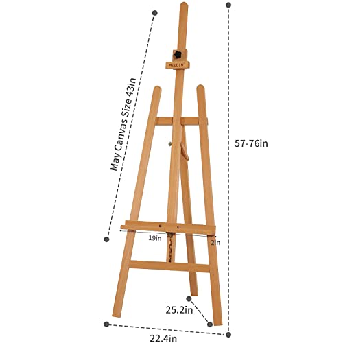 MEEDEN Easel Stand, Holds Canvas up to 43", Studio Easel, Artist Easel, Solid Beech Wooden Easel, Painting Easel for Adults, Adjustable Easel from 57-76" and Working Angles