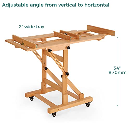 VISWIN Extra-Large Master Easel, Hold 2 Canvases up to 79" H, Tilts Flat, Movable Solid Beech Wood Heavy Duty Art Floor Easel for Painting, Adjustable Artist Easel Stand for Adults