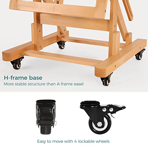 VISWIN Extra-Large Master Easel, Hold 2 Canvases up to 79" H, Tilts Flat, Movable Solid Beech Wood Heavy Duty Art Floor Easel for Painting, Adjustable Artist Easel Stand for Adults