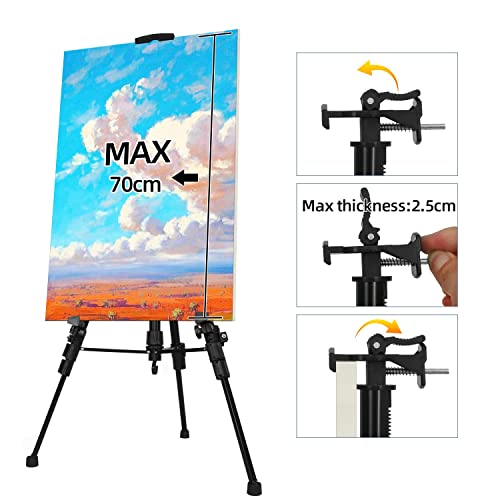 STANDNEE Artist Easel Stand Easel for Painting Canvase , 50 to 155cm Art Easel for Painting & Displaying, Aluminum Adjustable Height Display Tripod with Portable Bag/Folding Keg/Apron.(Black)