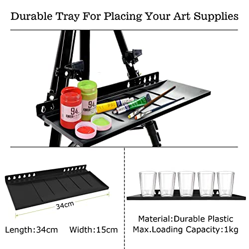 NewZeal Easel Stand Art Easel for Adults Artists Easel for Painting & Displaying, 50 to 152cm Adjustable Easel, Aluminum Tripod with Portable Bag/Folding Keg/Apron (Black)
