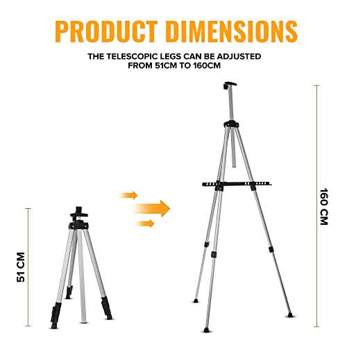 FiNeWaY 160CM Adjustable Artist Field Studio Telescopic Painting Easel Tripod Display White Board Stand – for Painting Poster Picture Canvas Art Indoor/Outdoor with Carry Bag