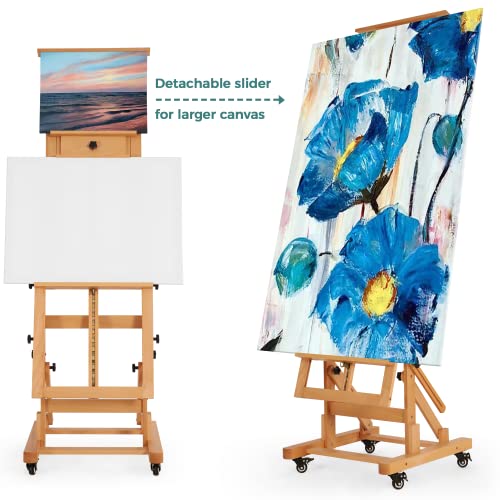 VISWIN Extra-Large Master Easel, Hold 2 Canvases up to 79" H, Tilts Flat, Movable Solid Beech Wood Heavy Duty Art Floor Easel for Painting, Adjustable Artist Easel Stand for Adults