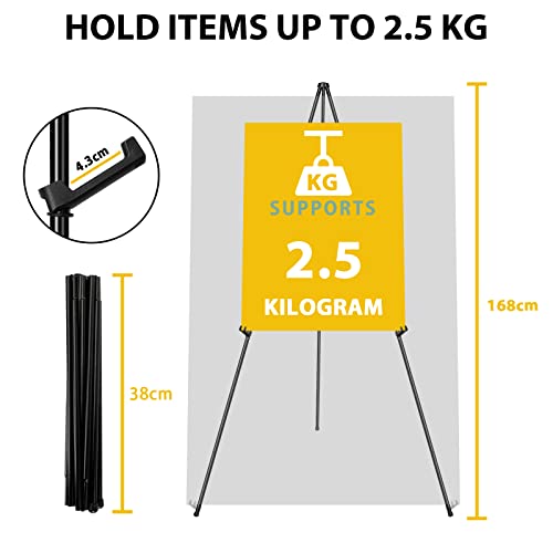 VAIIGO Display Easel for Wedding Sign, Portable Folding Easel Floor Art Easel, Adjustable 168cm Tall Metal Poster Easel, Collapsible Tripod Easel for Display Sign,Painting,Poster,Trade Showsetc(1Pack)