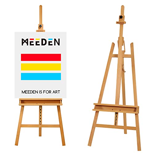 MEEDEN Large Painters Easel Adjustable Solid Beech Wood Artist Easel, Studio Easel for Adults with Brush Holder, Holds Canvas up to 48"