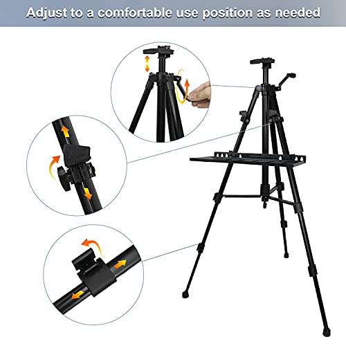 STANDNEE Artist Easel Stand Easel for Painting Canvase , 50 to 155cm Art Easel for Painting & Displaying, Aluminum Adjustable Height Display Tripod with Portable Bag/Folding Keg/Apron.(Black)