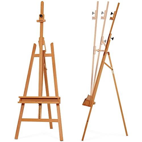 VISWIN Inclinable A-Frame Easel of Maximum Height 89", Holds Canvases Up to 49", Large Studio Art Easel with Storage Tray, Solid Beech Wood Painting Easel for Adults, Beginners, Students - Natural