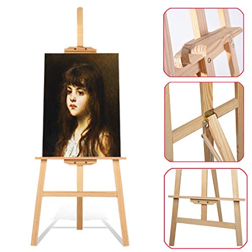 Pine Wood 150cm/ 59Inch Tall Adjustable Durable Art Artist Sketch Drawing Stand Display Painting Easel for Kid and Adults-Painting Display Exhibition Wedding Fits Small and Large Canvas's Easels