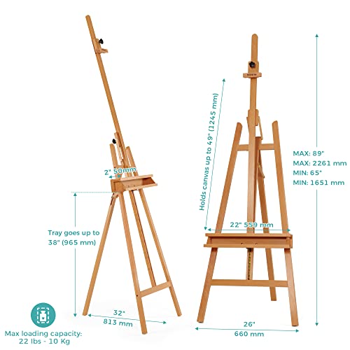 VISWIN Inclinable A-Frame Easel of Maximum Height 89", Holds Canvases Up to 49", Large Studio Art Easel with Storage Tray, Solid Beech Wood Painting Easel for Adults, Beginners, Students - Natural