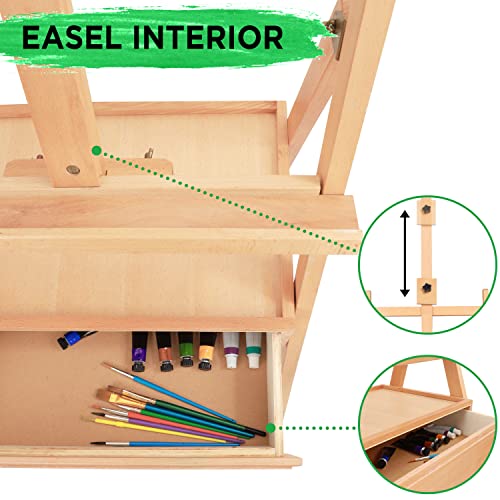 Kurtzy 190 cm(75 inches) Wooden H-Frame Studio Easel with Artist Storage Drawer - Adjustable to High - Large Art Easel with Canvas Holder - Sturdy Beechwood - Display Paintings & Portraits