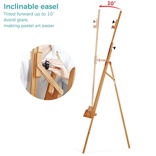 VISWIN Inclinable A-Frame Easel of Maximum Height 89", Holds Canvases Up to 49", Large Studio Art Easel with Storage Tray, Solid Beech Wood Painting Easel for Adults, Beginners, Students - Natural