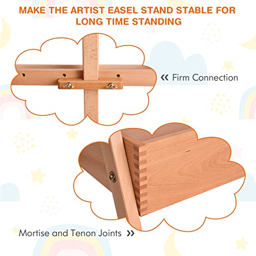 GYMAX Studio H-Frame Easel, Adjustable Height Painting Stand with Storage Drawer, Wood Floor Easel for Painting, Sketching, Display