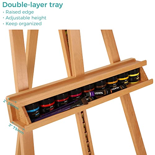 VISWIN Inclinable A-Frame Easel of Maximum Height 89", Holds Canvases Up to 49", Large Studio Art Easel with Storage Tray, Solid Beech Wood Painting Easel for Adults, Beginners, Students - Natural
