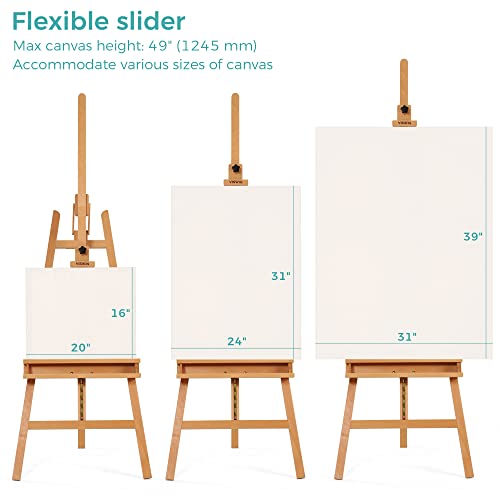 VISWIN Inclinable A-Frame Easel of Maximum Height 89", Holds Canvases Up to 49", Large Studio Art Easel with Storage Tray, Solid Beech Wood Painting Easel for Adults, Beginners, Students - Natural