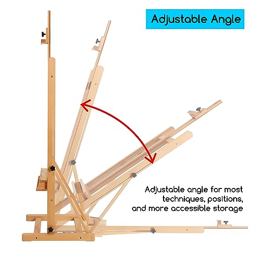 MEEDEN Studio H-Frame Easel with Storage Tray, Solid Beech Wood Artist Painting Easel, Best Wooden Floor Easel, Holds Canvas Art up to 48"