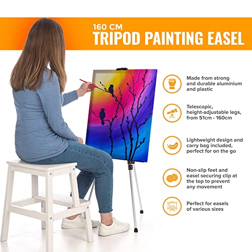 FiNeWaY 160CM Adjustable Artist Field Studio Telescopic Painting Easel Tripod Display White Board Stand – for Painting Poster Picture Canvas Art Indoor/Outdoor with Carry Bag