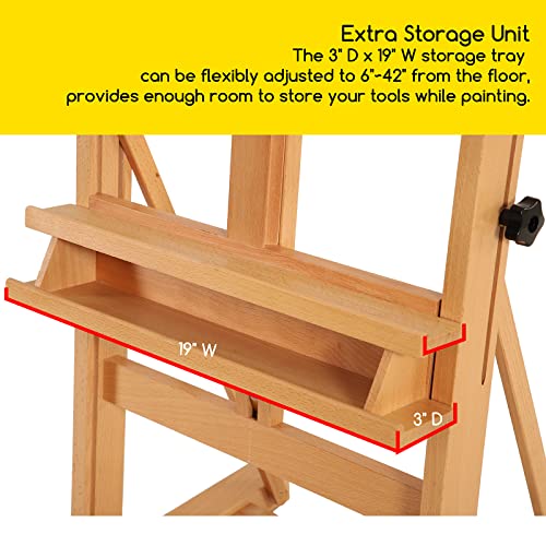 MEEDEN Studio H-Frame Easel with Storage Tray, Solid Beech Wood Artist Painting Easel, Best Wooden Floor Easel, Holds Canvas Art up to 48"