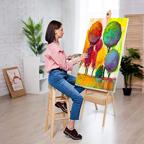 Kurtzy 190 cm(75 inches) Wooden H-Frame Studio Easel with Artist Storage Drawer - Adjustable to High - Large Art Easel with Canvas Holder - Sturdy Beechwood - Display Paintings & Portraits