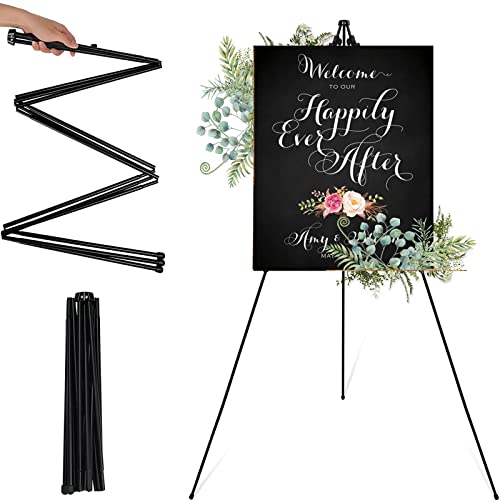 Easel Stand for Wedding - Foldable Portable 168cm High Display Easel Poster Stand - Easy to Fold Retractable Adjustable Black Easel Artists Easel Indoor and Outdoor(1 Pack)