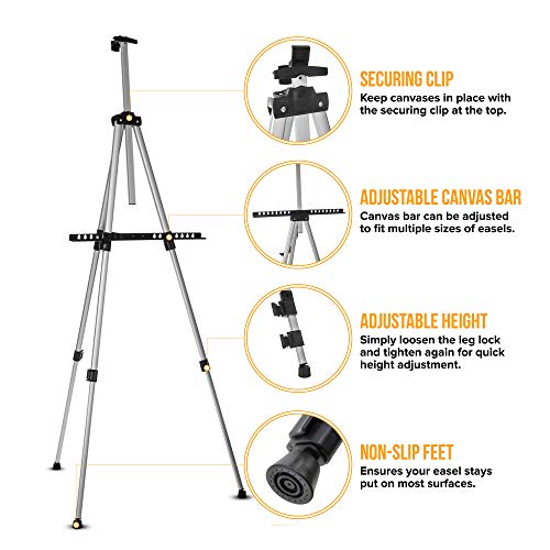 LIVIVO Professional Folding Adjustable Artist Field Studio Telescopic Painting Stand Holder Easel Display Tripod with Carry Bag