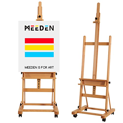 MEEDEN Artist Wooden Easel, Adjustable Beechwood Painters Easel, Foldable Studio H-Frame Easel for Painting, Movable Large Painting Easel for Adults, Students and Beginners, Hold Canvas up to 92"