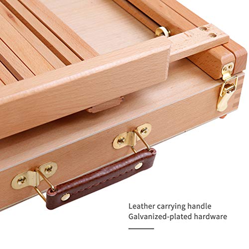 MEEDEN Studio Sketchbox Table Easel with Metal Lined Drawer - Adjustable Solid Beechwood Tabletop Easel & Sketchbox Artist Easel with Storage, Great for Studio or Plein Air - Holds canvases up to 34"