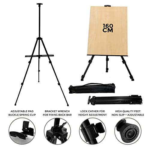 Studio 160cm Height Adjustable Metal Easel for Artist Art & Craft, Painting and Drawing Display with Full Standing Tripod by Crystals®