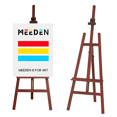 MEEDEN Easel Stand, Solid Beech Wood Display Easel, Artist Painting Easel, Studio Easel Adjustable Height from 57"-76", Holds Canvas up to 43", Adjustable Angles A-Frame Floor Easel, Walnut Color