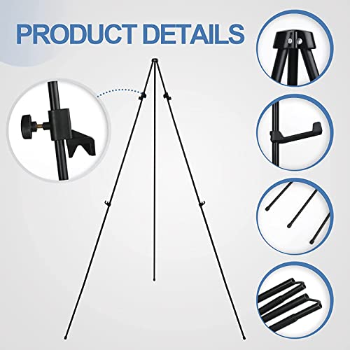 Easel Stand for Wedding - Foldable Portable 168cm High Display Easel Poster Stand - Easy to Fold Retractable Adjustable Black Easel Artists Easel Indoor and Outdoor(1 Pack)