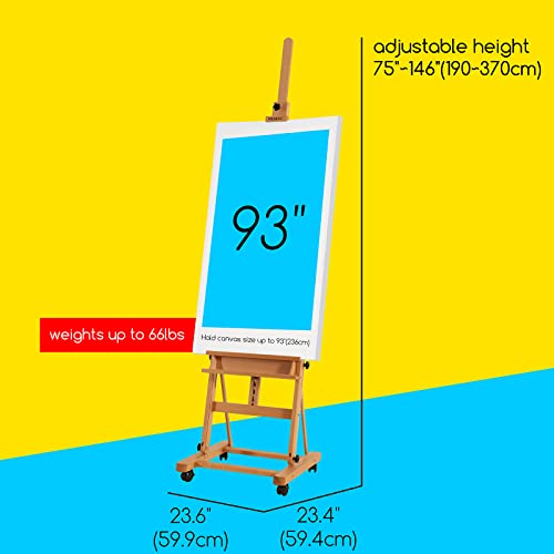 MEEDEN Artist Wooden Easel, Adjustable Beechwood Painters Easel, Foldable Studio H-Frame Easel for Painting, Movable Large Painting Easel for Adults, Students and Beginners, Hold Canvas up to 92"