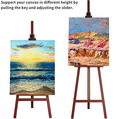 MEEDEN Easel Stand, Solid Beech Wood Display Easel, Artist Painting Easel, Studio Easel Adjustable Height from 57"-76", Holds Canvas up to 43", Adjustable Angles A-Frame Floor Easel, Walnut Color