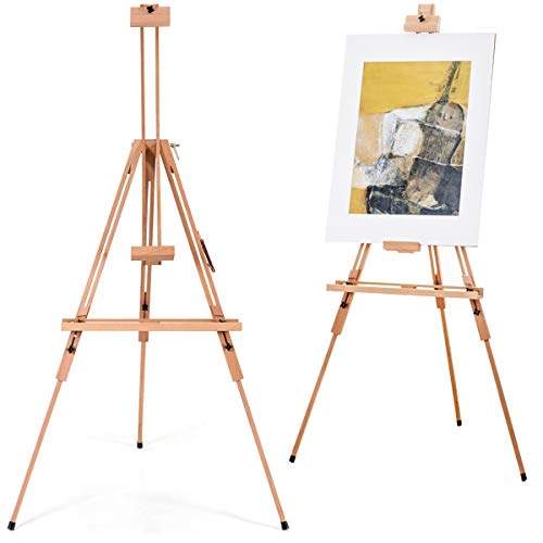 GYMAX Wooden Tripod Easel, Adjustable Drawing A-Frame with Handle, Foldable Studio Easels for Painting, Sketching, Display