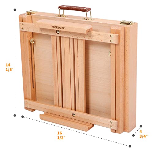 MEEDEN Studio Sketchbox Table Easel with Metal Lined Drawer - Adjustable Solid Beechwood Tabletop Easel & Sketchbox Artist Easel with Storage, Great for Studio or Plein Air - Holds canvases up to 34"
