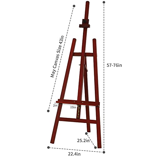 MEEDEN Easel Stand, Solid Beech Wood Display Easel, Artist Painting Easel, Studio Easel Adjustable Height from 57"-76", Holds Canvas up to 43", Adjustable Angles A-Frame Floor Easel, Walnut Color