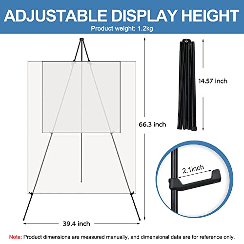 Easel Stand for Wedding - Foldable Portable 168cm High Display Easel Poster Stand - Easy to Fold Retractable Adjustable Black Easel Artists Easel Indoor and Outdoor(1 Pack)