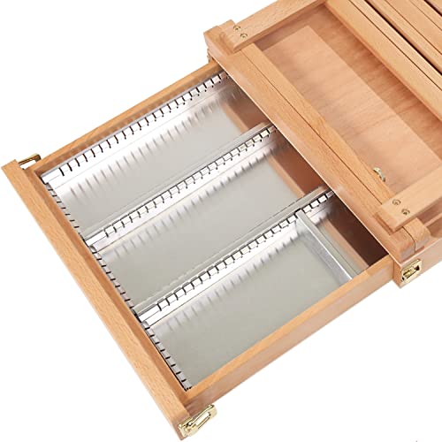 MEEDEN Studio Sketchbox Table Easel with Metal Lined Drawer - Adjustable Solid Beechwood Tabletop Easel & Sketchbox Artist Easel with Storage, Great for Studio or Plein Air - Holds canvases up to 34"