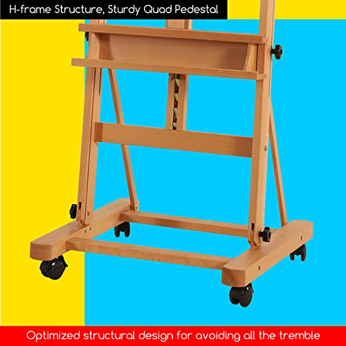 MEEDEN Artist Wooden Easel, Adjustable Beechwood Painters Easel, Foldable Studio H-Frame Easel for Painting, Movable Large Painting Easel for Adults, Students and Beginners, Hold Canvas up to 92"