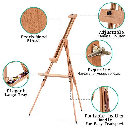 GYMAX Wooden Tripod Easel, Adjustable Drawing A-Frame with Handle, Foldable Studio Easels for Painting, Sketching, Display