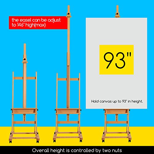 MEEDEN Artist Wooden Easel, Adjustable Beechwood Painters Easel, Foldable Studio H-Frame Easel for Painting, Movable Large Painting Easel for Adults, Students and Beginners, Hold Canvas up to 92"