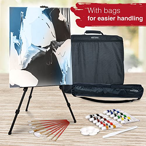 Artina 122pcs XXL Easel Art Set Michelangelo Beginner Painting Set – Art Studio with Acrylic Paints, Colouring Pencils, Watercolour, Pastels, Canvas & Brushes – Artist Drawing Kit & Art Box