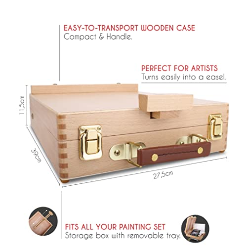 Acrylic Paint Set for Artists - with Box, Wood Easel, 24 Tubes of Acrylic Paints, 6 Paintbrushes, Blank Canvas, Spatula, and Mixing Palette - Portable Travel Kit