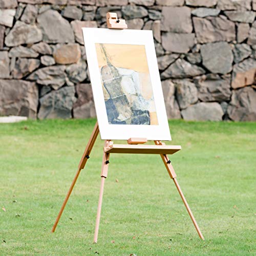 GYMAX Wooden Tripod Easel, Adjustable Drawing A-Frame with Handle, Foldable Studio Easels for Painting, Sketching, Display