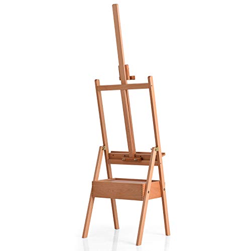 COSTWAY H-Frame Wooden Easel, Beech Studio Easels with Drawer, Adjustable Painting Stand Holds Canvas up to 36", for Artists, Students and Adults