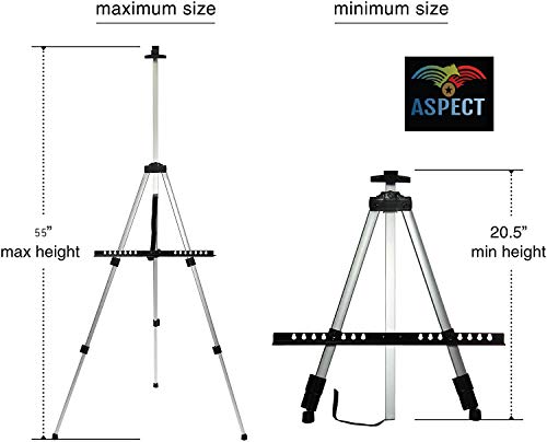 ASPECT Portable 55" Easel | Adjustable | Art Easel Stand Tabletop and Floor Easel | Picture/Poster/A2 A3 A4 Canvas Display Stand | for Indoor/Outdoor Painting | Comes with Carry Bag, Black