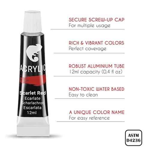 Acrylic Paint Set for Artists - with Box, Wood Easel, 24 Tubes of Acrylic Paints, 6 Paintbrushes, Blank Canvas, Spatula, and Mixing Palette - Portable Travel Kit