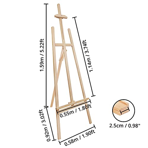 Belle Vous Wooden A-Frame Studio Easel - 1.59m / 5.22ft - Artist Easel - Adjustable/Foldable Tripod - Canvas/Painting Holder for Displays, Exhibition, Drawing, Sketching, Weddings, Arts and Craft