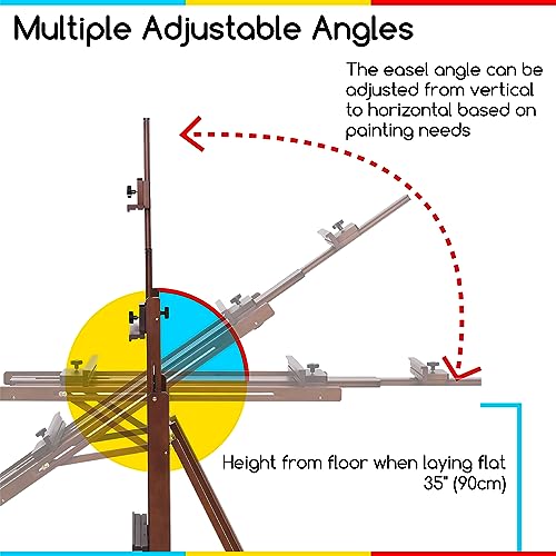 MEEDEN Studio H-Frame Easel -Adjustable Beech Wood Studio Art Easel, Painting Floor Easel Stand, Movable and Tilting Flat Available, Holds Canvas Art up to 77",Walnut