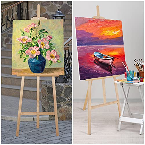 Belle Vous Wooden A-Frame Studio Easel - 1.59m / 5.22ft - Artist Easel - Adjustable/Foldable Tripod - Canvas/Painting Holder for Displays, Exhibition, Drawing, Sketching, Weddings, Arts and Craft