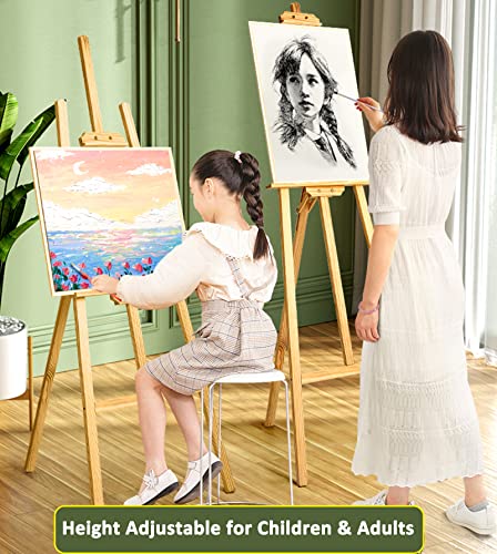 Artist Easel, Wooden A-Frame Easel Stand, Studio Easel 1.75M Adjustable Drawing Painting Holder, Canvas Stand Portable Easel Art Stand for Painting Sketch Wedding Display Exhibition, Easy to Assemble