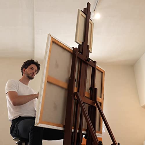 MEEDEN Studio H-Frame Easel -Adjustable Beech Wood Studio Art Easel, Painting Floor Easel Stand, Movable and Tilting Flat Available, Holds Canvas Art up to 77",Walnut